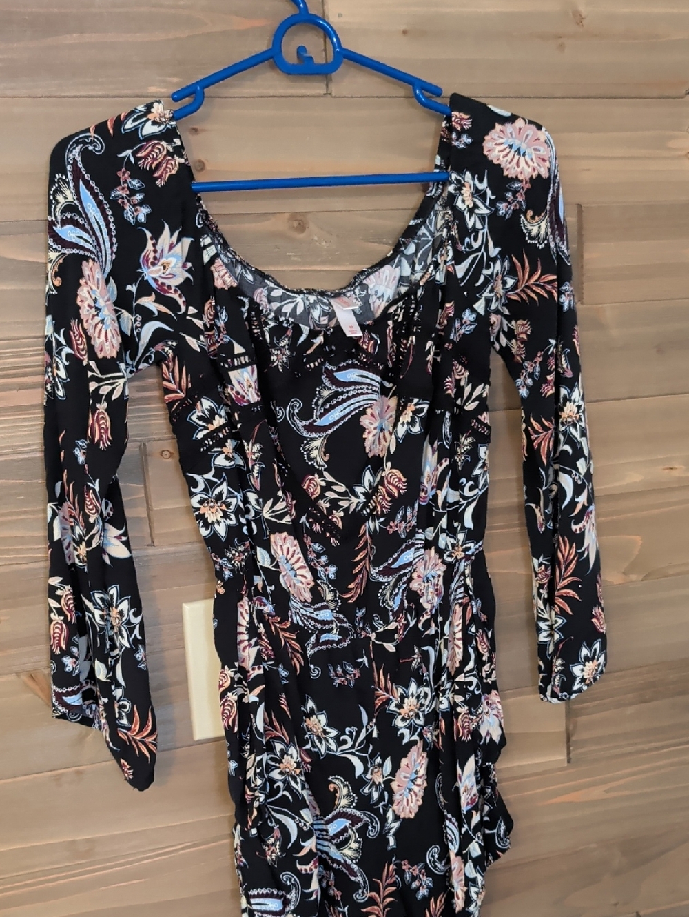 Xhilaration Black Romper with Pink & Light Blue Floral Paisley